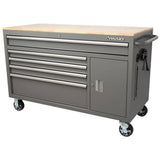 Husky 56 in. W 5-Drawer 1-Door, Deep Tool Chest Mobile Workbench in Gloss Gray with Hardwood Top