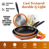 Gotham Steel Diamond 3-Piece Copper Cast Frying Pan Set, Nonstick Cookware